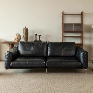 法式复古风包豪斯哈默油蜡真皮艺沙发中古风客厅家用高端直排沙发