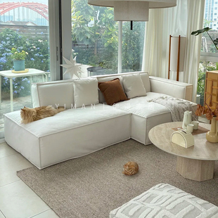 温妮沙发布艺法式奶油风客厅异形转角白色豆腐块可拆洗模块沙发