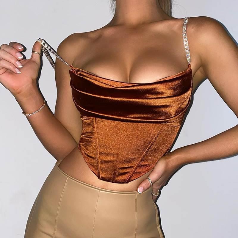 Vintage Fashion Satin Diamond Straps Corset Top. Vintage fas