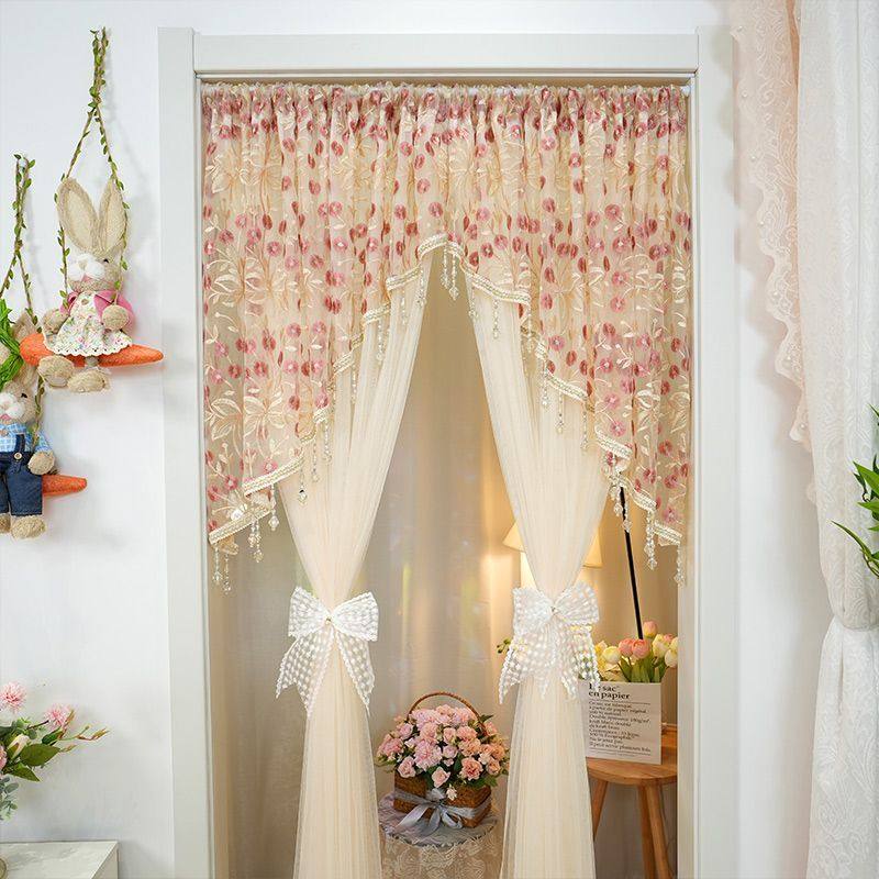【金粉世家粉加纱】轻奢刺绣定制免打孔隔断门帘用于卧室软装搭配,居家布艺,门帘,淘宝优惠券,粉丝福利购,淘宝优惠卷