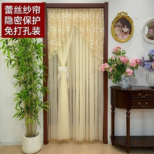 门帘新款高档卧室防蚊纱帘蕾丝夏季家用双层隔断房间遮挡帘免打孔