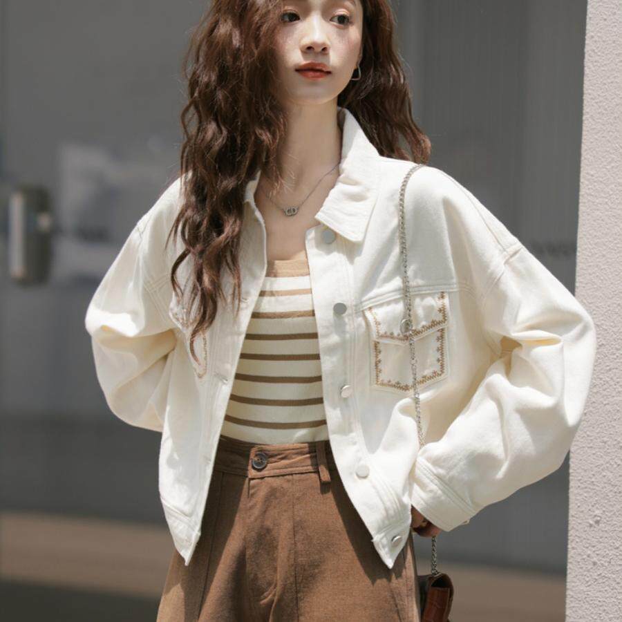 复古设计感小众刺绣牛仔外套女春秋2025新款短款港风宽松夹克上衣