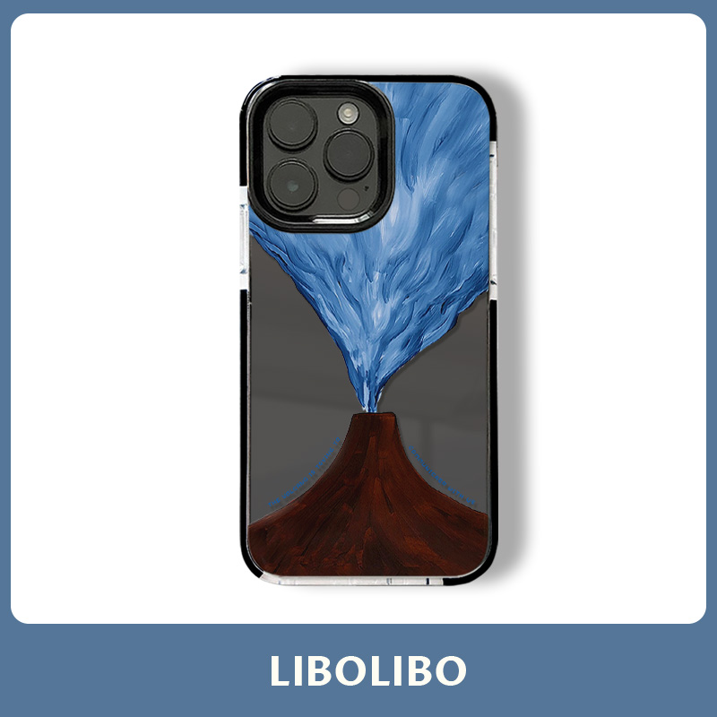 哩卜哩卜创意蓝色火山适用苹果16手机壳iPhone15/16promax黑边13小众11pro全包12mini软壳14防摔xsmax8/7plus