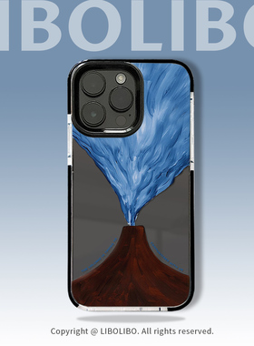 哩卜哩卜创意蓝色火山适用苹果16手机壳iPhone17/16promax黑边13小众11pro全包12mini软壳14防摔xsmax8/7plus