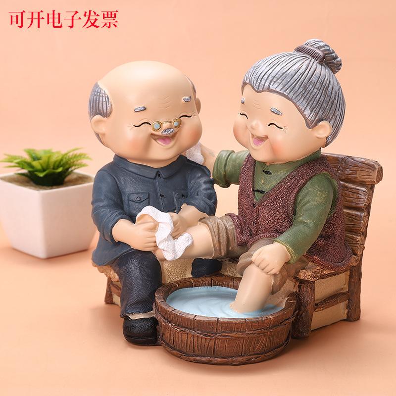 中式摆件创意相守相伴老头老太老人婚房家居装饰送老公七夕情人节