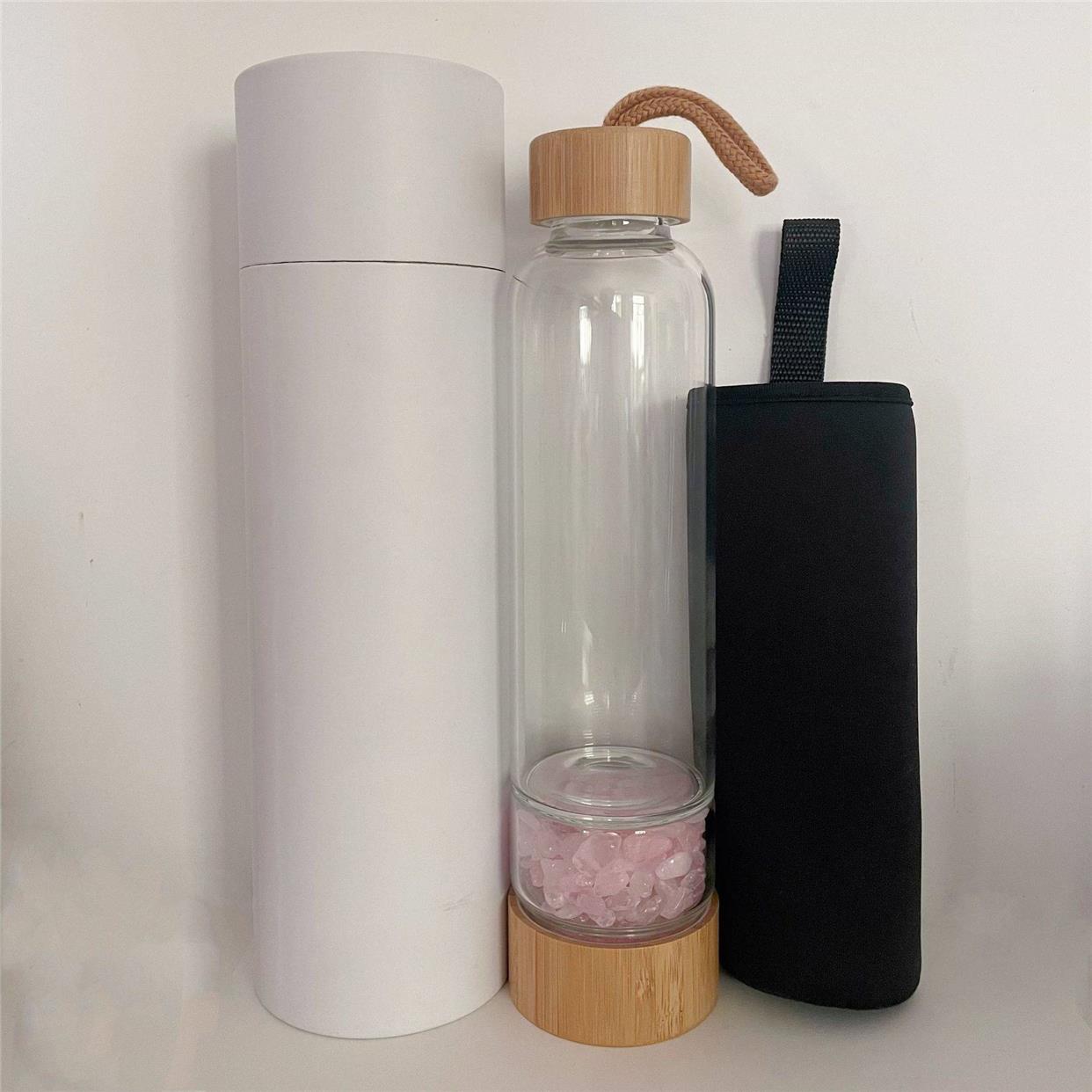 水晶能量石玻璃杯 竹盖大容量分离杯碎石杯礼品杯 高硼硅玻璃水瓶
