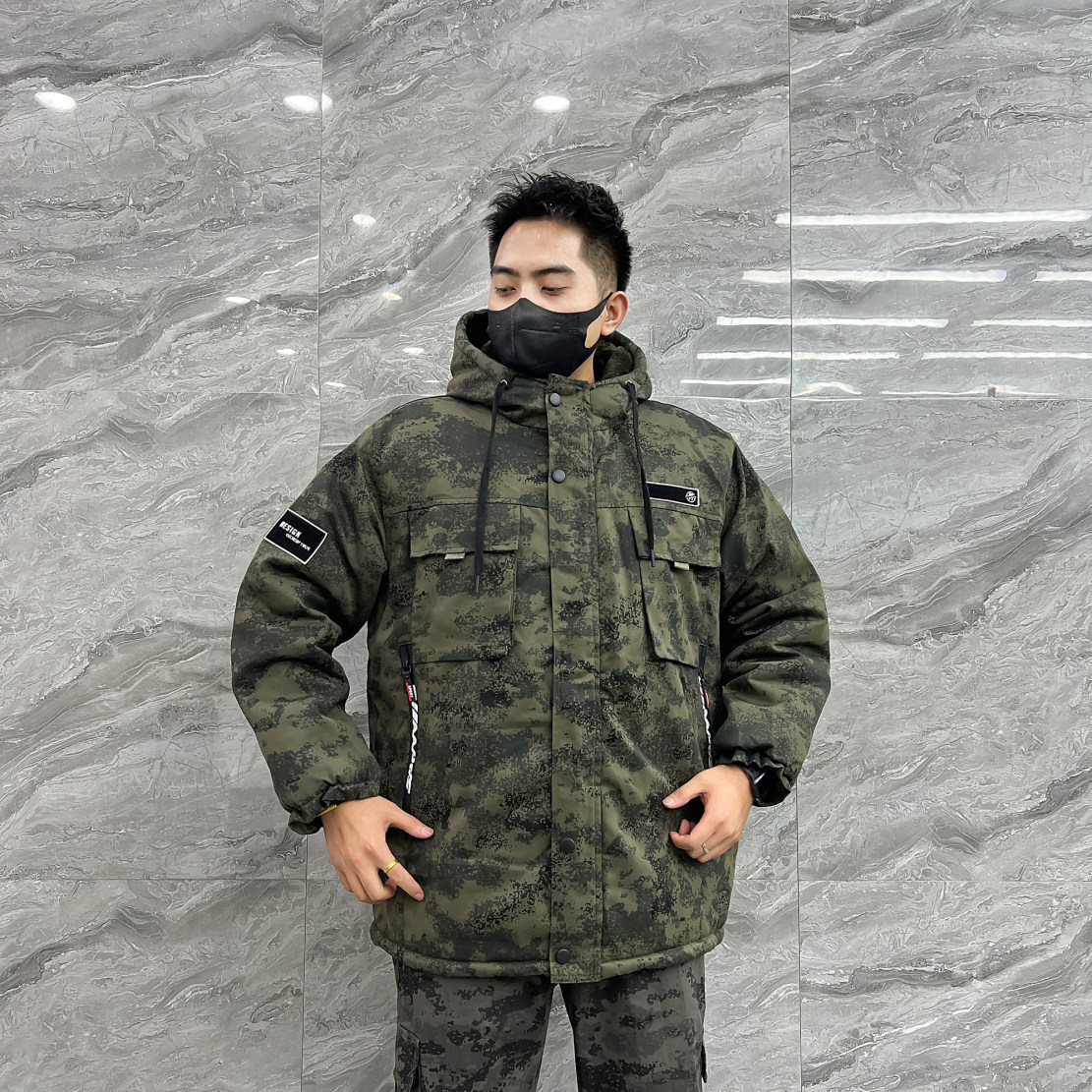 迷彩棉大衣男冬季加绒加厚冷库工作服中长款防寒保暖防水劳保棉袄