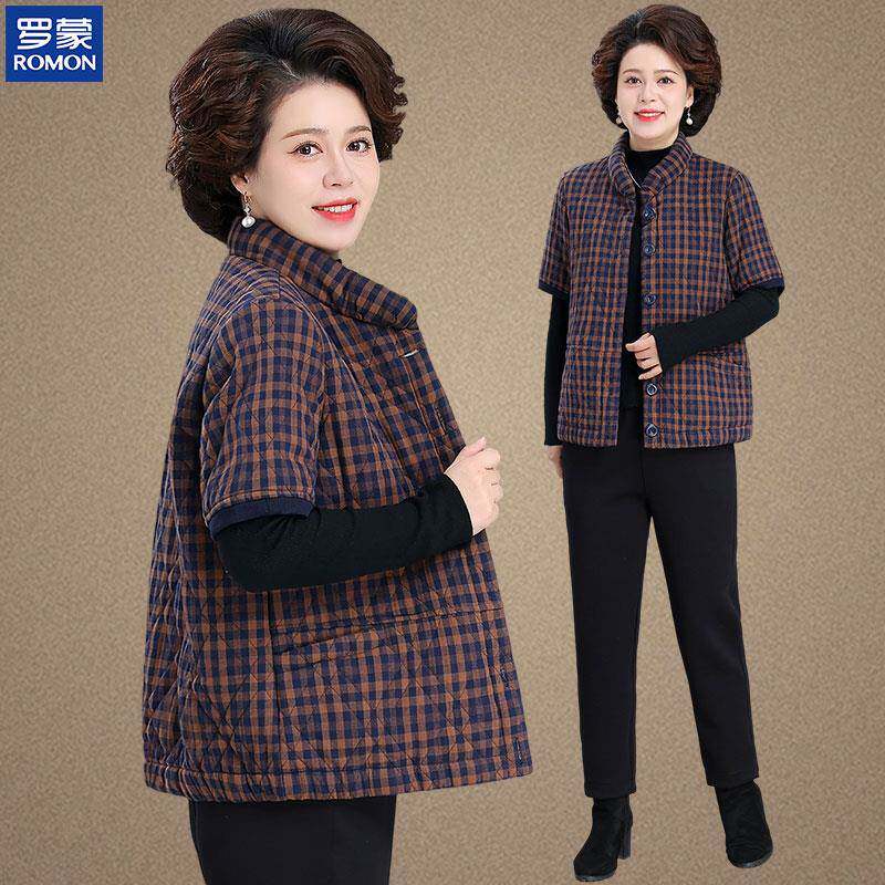 罗蒙老太太秋冬棉马甲新款老年人短袖保暖棉服女妈妈冬装马夹外套