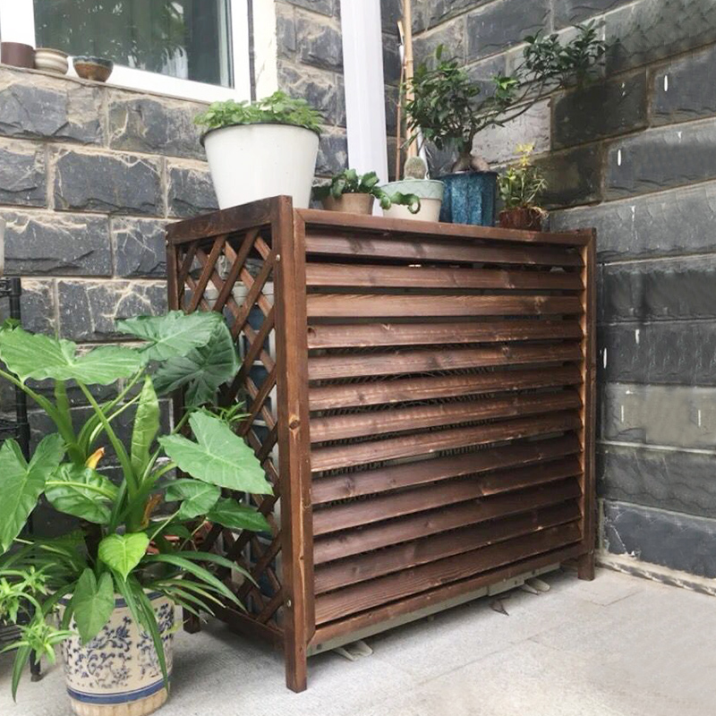 空调室外机罩花架阳台置物架装饰防腐木制围栏架子户外实木主机罩