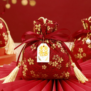 结婚喜糖袋子新款礼盒中式手提喜糖袋满月装瓜子糖果伴手礼盒结婚