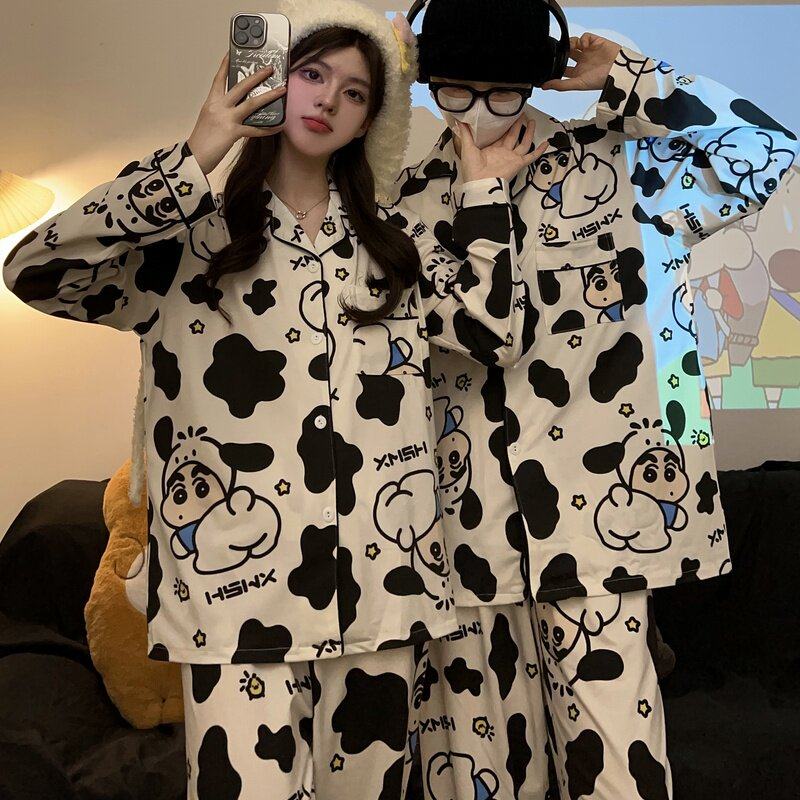 全棉纯棉情侣睡衣秋款纯棉2023年新款长袖卡通奶牛小新春秋季家居,女士内衣/男士内衣/家居服,睡衣/家居服套装,淘宝优惠券,粉丝福利购,淘宝优惠卷