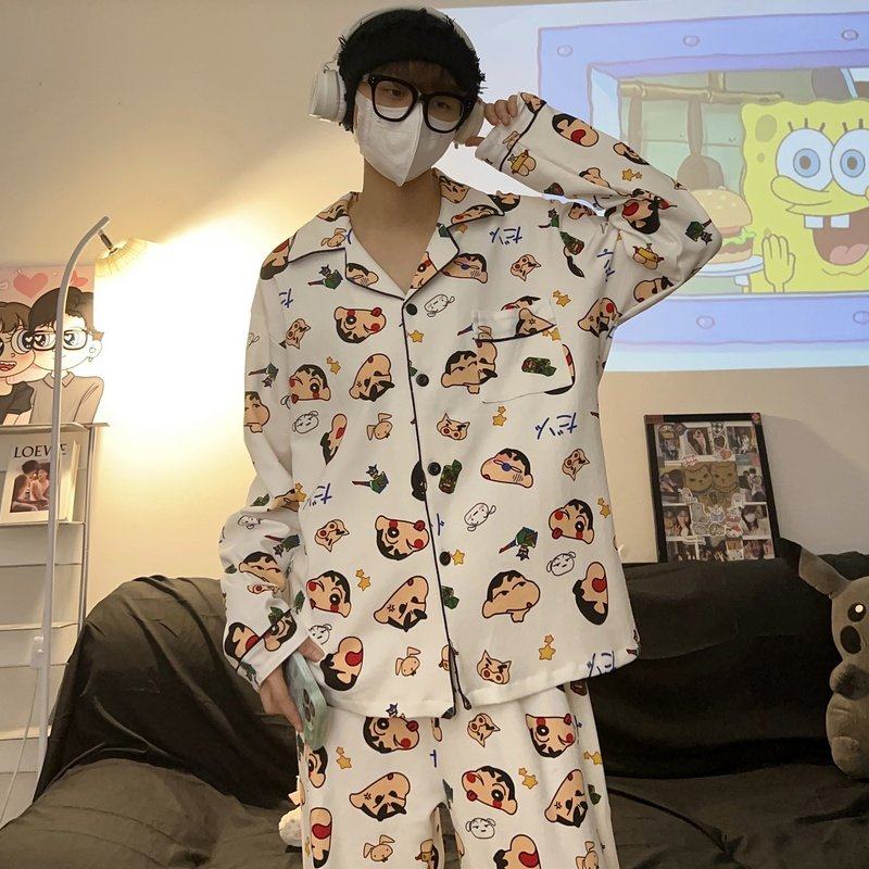 全棉纯棉睡衣男卡通蜡笔小新情侣春秋季纯棉长袖大码情侣家居服套,女士内衣/男士内衣/家居服,睡衣/家居服套装,淘宝优惠券,粉丝福利购,淘宝优惠卷