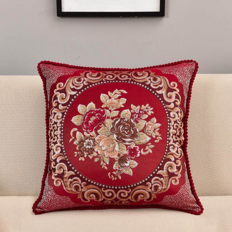 欧式经典抱枕红色客厅沙发靠垫套绒面装饰枕头正方形靠背靠垫靠枕