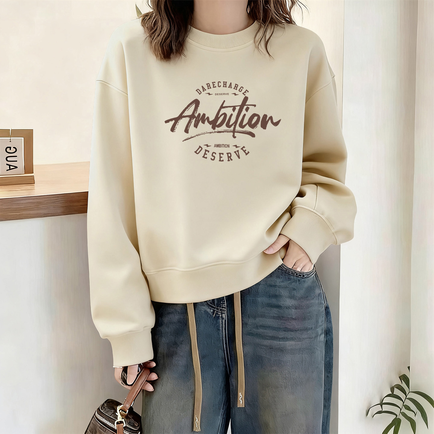 一线大牌即墨纯棉卫衣女秋冬设计感时尚印花加绒加厚保暖内搭上衣