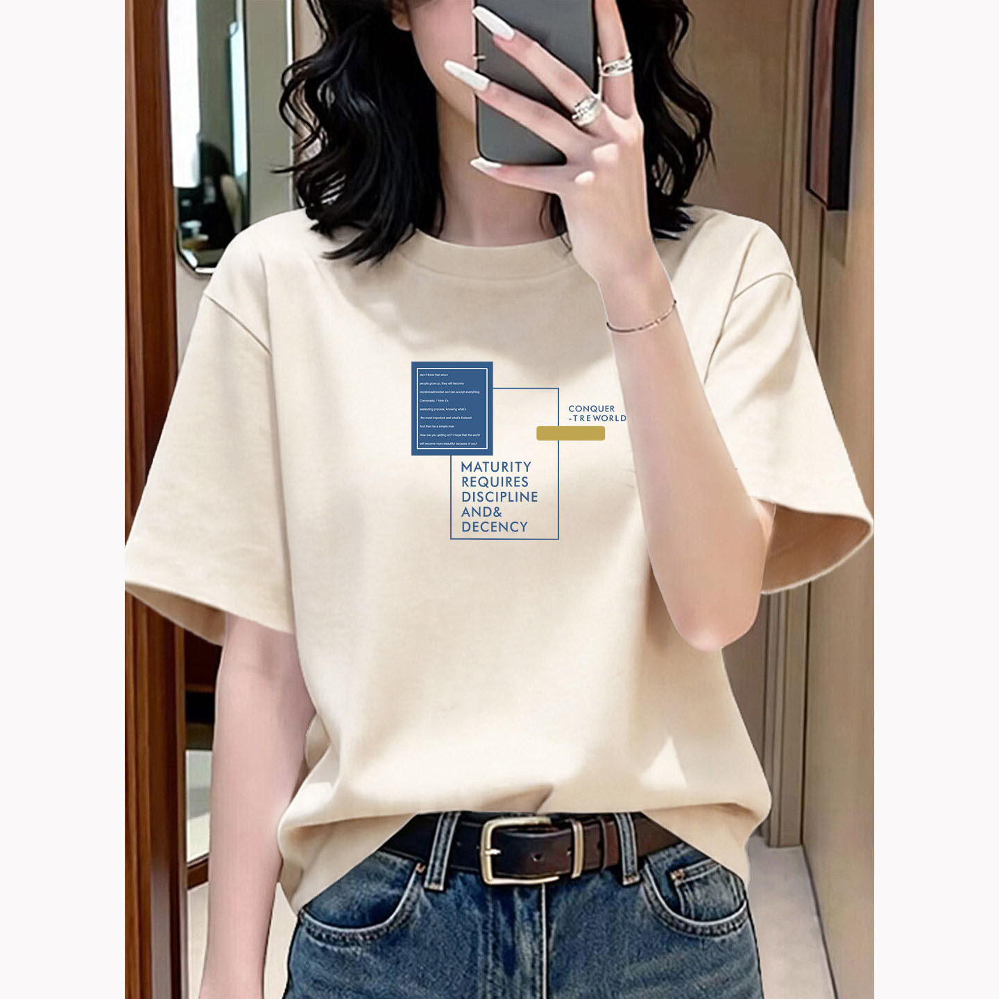 无锡高品质纯棉短袖t恤女夏季设计感时尚字母印花显白宽松上衣潮图片