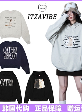 韩国潮牌itzavibe天使猫咪卫衣连帽纯棉宽松圆领李帝努罗民同款
