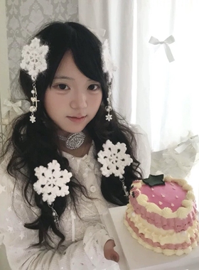 超仙雪花发夹女白色毛绒流苏发饰氛围感小众高级感头饰