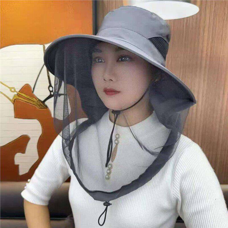 防晒防蚊虫遮阳帽子男女夏季户外面罩大檐防紫外线钓鱼露营登山帽