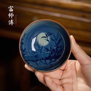 景德镇手绘青花月影竹林普洱杯主人杯功夫喝茶碗陶瓷茶杯功夫茶盏
