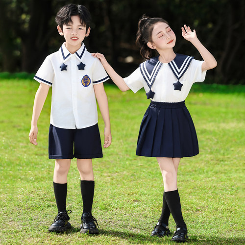 中学生夏季新款海军风统一班服校服定制幼儿园六一表演服团体园服