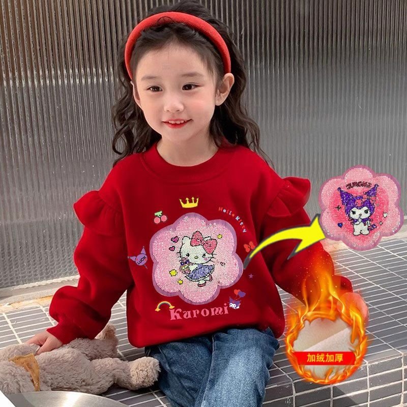 小女孩变脸库洛米红色新年装卫衣秋冬女 童亮片凯蒂猫咪加绒上衣5,女装/女士精品,卫衣/绒衫,淘宝优惠券,粉丝福利购,淘宝优惠卷