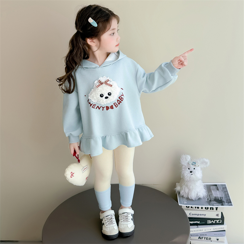 女小童长袖卫衣套装春秋季洋气女宝宝女孩卡通狗打底裤两件套纯棉