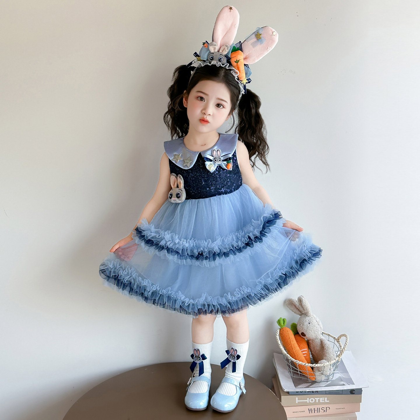女童夏季新款萌趣朱迪兔网纱裙无袖裙女娃娃可爱时尚公主裙蛋糕裙