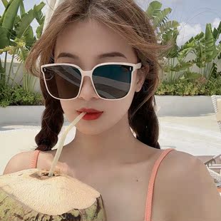 白框墨镜女款白色边框镜框太阳镜女高级感黑白太阳眼镜白边大方框