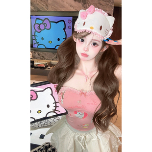 純欲風(fēng)性感甜酷辣妹抹胸上衣半身裙蓬蓬裙套裝 印花可愛純欲風(fēng)減齡
