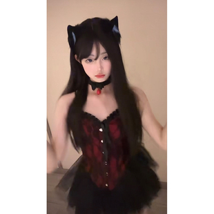 半身裙蓬蓬裙网纱裙套装 辣妹甜酷性感暗黑复古宫廷风抹胸上衣修身