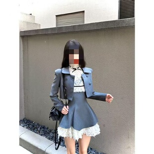 韩系气质套装女早秋短款西装外套蕾丝收腰连衣裙甜酷千金两件套裙