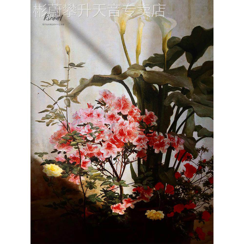 网红犀艺花“牛古典画作廊”《》逼真鲜画油客厅装饰画