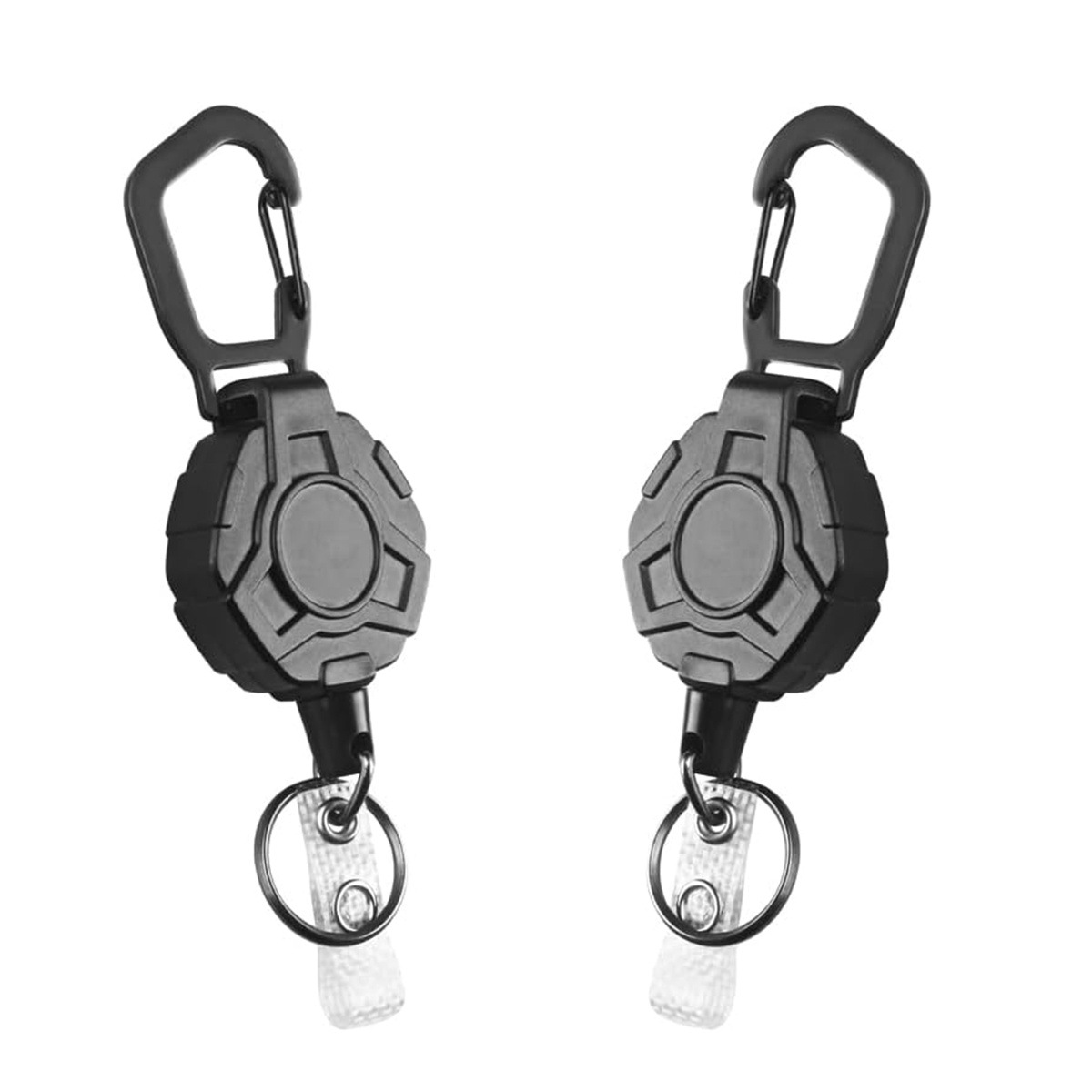 大菱形可伸缩卷轴防丢易拉扣1.0钢丝绳黑色战术夹扣