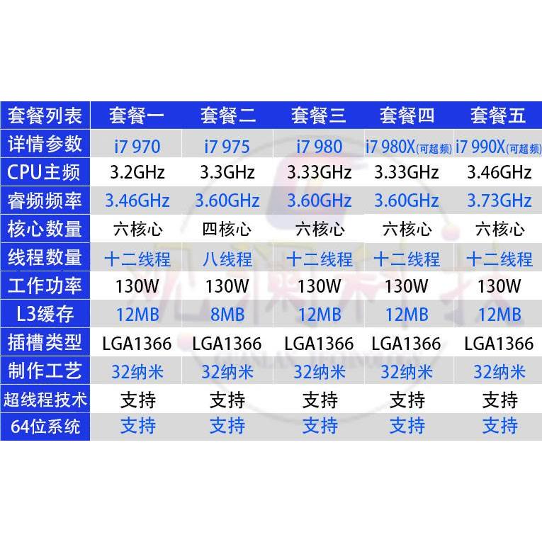 i7 970 975 980 980X 990X六核CPU X58处理器1366针正式版