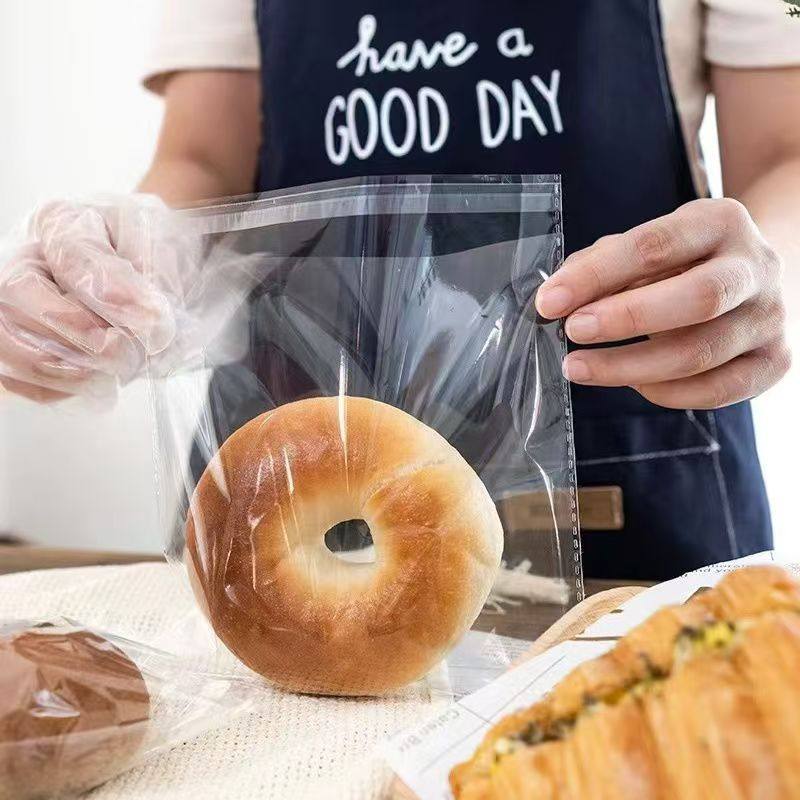 透明面包袋子自粘自封食品袋烘焙甜甜圈贝果打包袋加厚一次性袋子