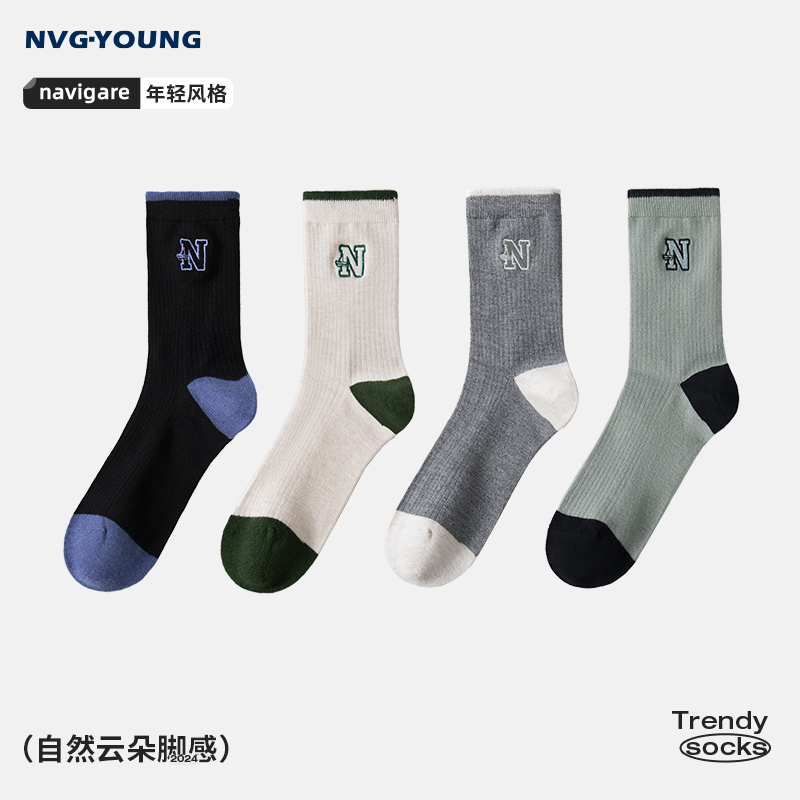 小帆船经典撞色中筒袜