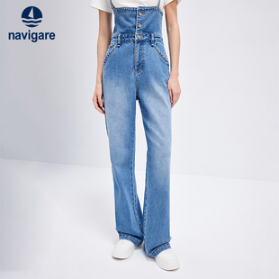 [天丝]Navigare意大利小帆船休闲背带牛仔裤女连体裤直筒裤子