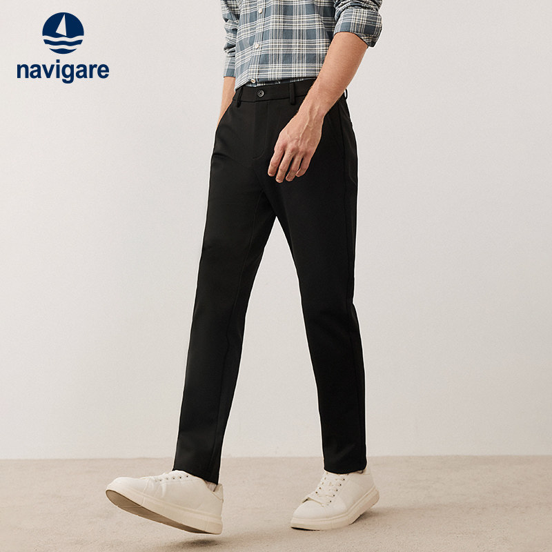 Navigare意大利小帆船黑色休闲裤男秋冬新款商务西裤百搭小脚