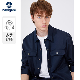 衬衣外套 休闲工装 Navigare意大利小帆船蓝色翻领衬衫 夹克男秋季