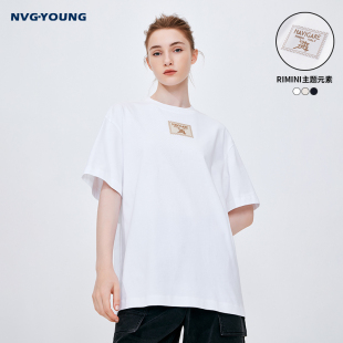 夏季 Navigare意大利小帆船白色t恤女短袖 休闲圆领情侣体恤 纯棉