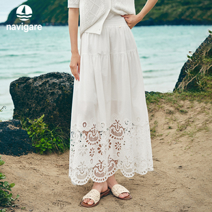 Navigare意大利小帆船波西米亚风半身裙女2026夏季 纯棉a字裙长裙
