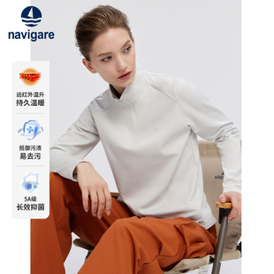 Navigare小帆船休闲纯色半开领卫衣女士秋冬季时尚套头衫长袖T恤