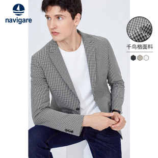 商务西服正装 新款 外套男春季 Navigare意大利小帆船休闲千鸟格西装