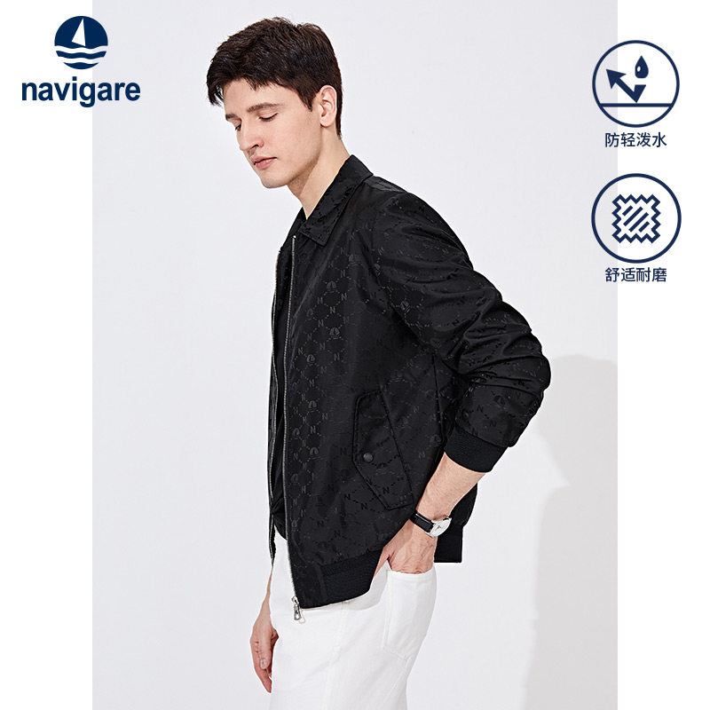 Navigare意大利小帆船休闲翻领飞行员夹克男春季黑色印花外套,男装,夹克,淘宝优惠券,粉丝福利购,淘宝优惠卷