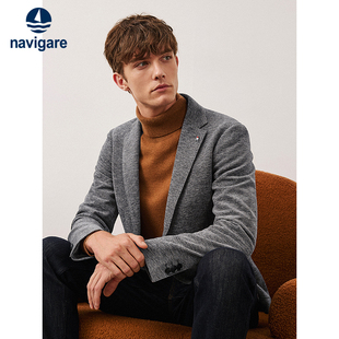 Navigare意大利小帆船灰色平驳领西服男秋季 外套 便西休闲西装