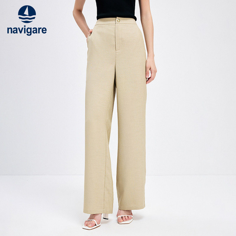 Navigare意大利小帆船卡其色直筒休闲裤女夏季商务西装裤薄款