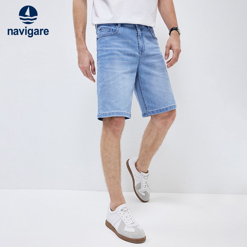 Navigare意大利小帆船夏季蓝色牛仔短裤男士五分裤弹力中裤,男装,牛仔裤,淘宝优惠券,粉丝福利购,淘宝优惠卷