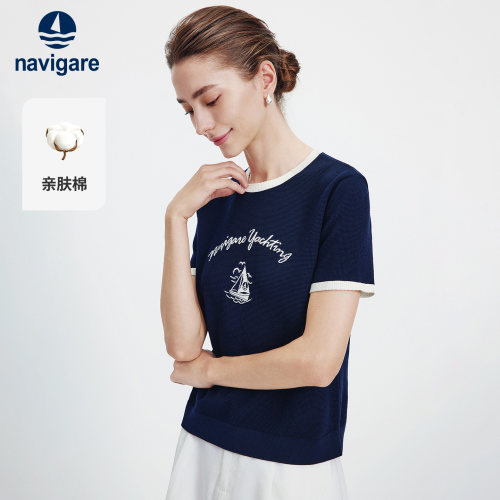 Navigare撞色圆领休闲短袖T恤