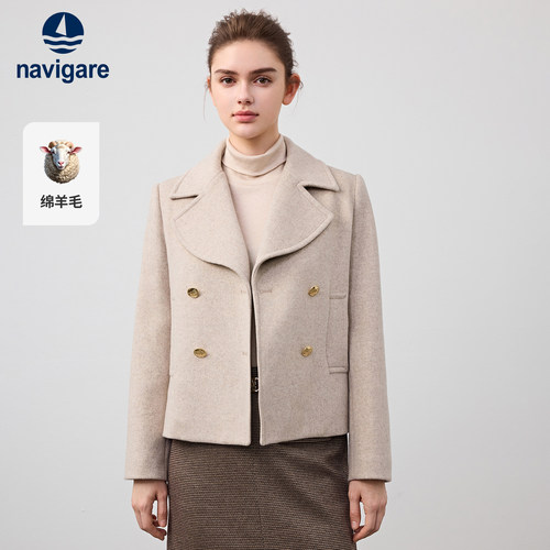 小帆船灰色双面毛呢外套