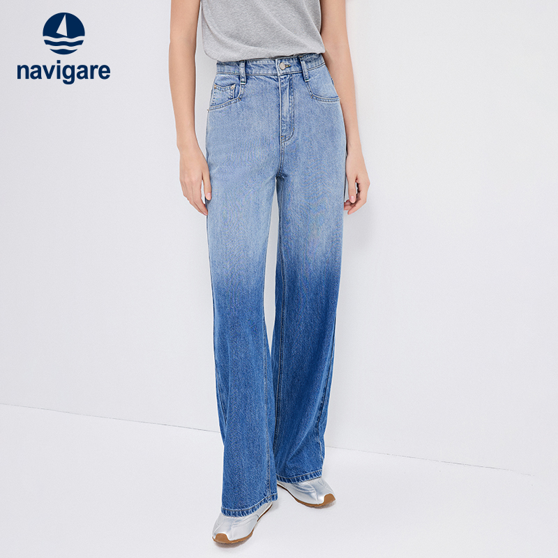 小帆船蓝色渐变牛仔裤